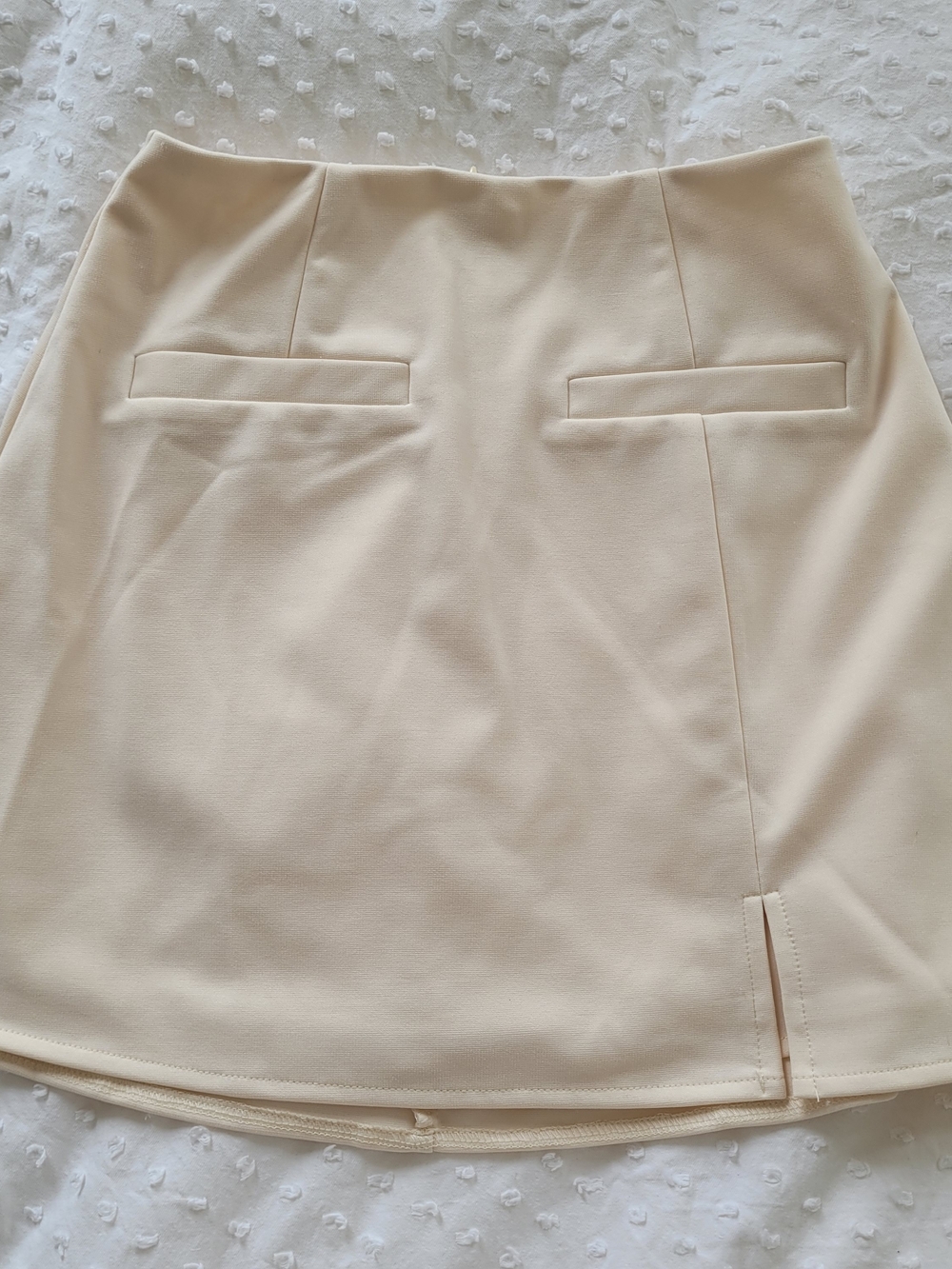 Billy J Structured Cream Mini Skirt with Faux Welt Pockets